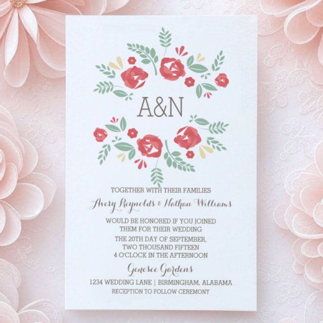 Red Country Floral Monogram Wedding Invite (Red Country Floral Monogram Wedding Invite)