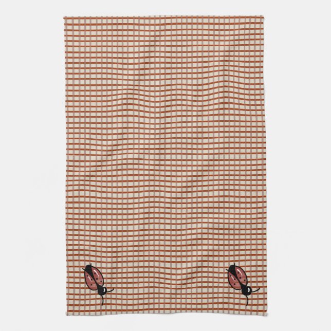 Red Country Folk Gingham Checks Kitchen Towel (Vertical)