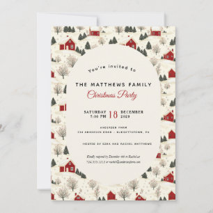 Red Country Home Pine Tree Christmas Party Invitation