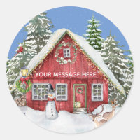 Red Country House Snow Christmas Scene Name
