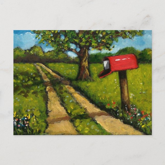 Red Country Mailbox: Oil Painting Postcard (Front)
