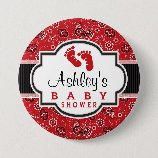 Red Country Paisley Baby Shower 3 Inch Round Button (Front)