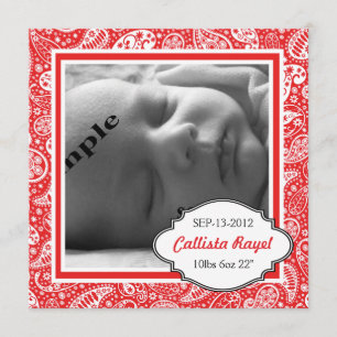 RED Country Paisley Photo Birth and Baby Shower Invitation