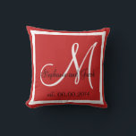 red couple/Family/Wedding keepsake pillow<br><div class="desc">Personalized Pink, Black and White monogrammed pillow with bride and groom names and wedding date in decorative script.Solid tan coloured background. Makes a great gift for newly weds. Elegant, trendy, accessory for your bedroom, favourite chair, or any room in your families home. Customize with your names, monogram initial and wedding...</div>