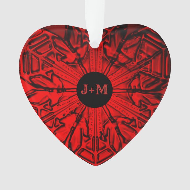 Red Couple Initials Custom Year Heart Ornament (Front)