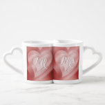 Red Couples Heart Coffee Mug Set<br><div class="desc">Rich red marbled background with layers of light red and white hearts on both sides. Both mugs have "Mr" and "Mrs" on either side. Keep this text or replace with your own. You can also click on ''Customize It!'' to make any adjustments you need or to add your own image....</div>