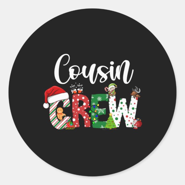 Red Cousin Crew Christmas Retro  Classic Round Sticker (Front)