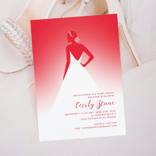 Red Couture Wedding Dress Bridal Shower Invitation