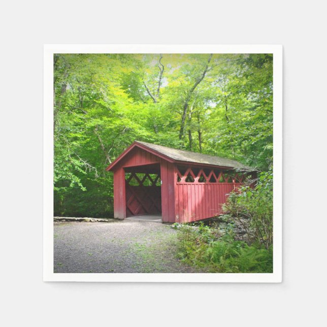 Red Covered Bridge Paper Napkin (Front)