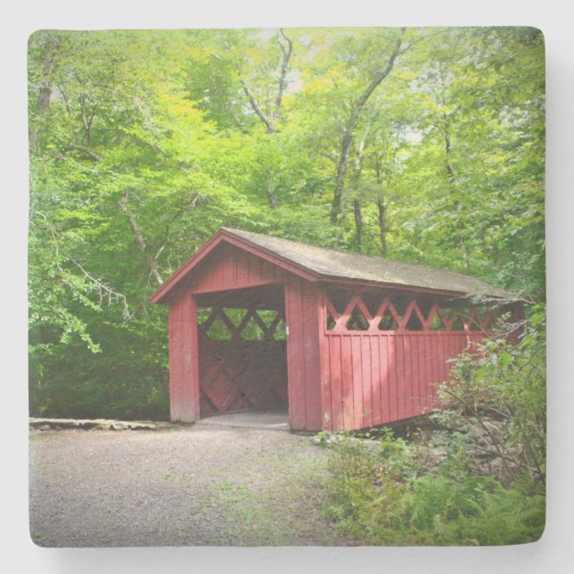 Red Covered Bridge Stone Coaster (Front)