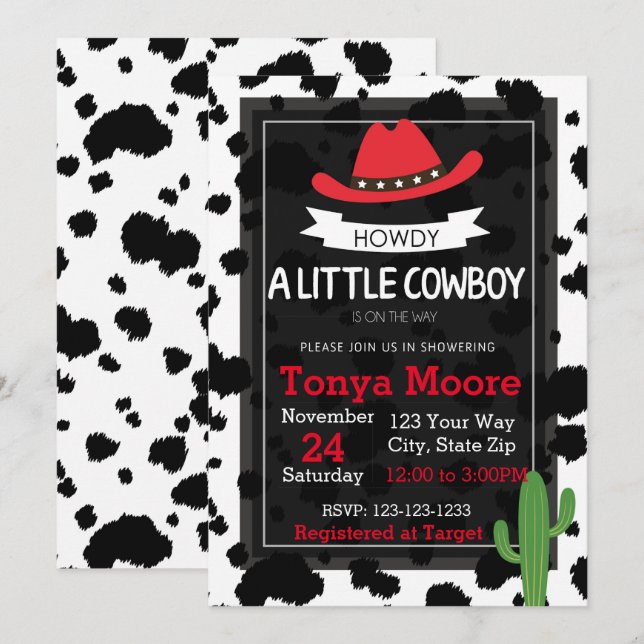 Red Cow Boy Baby Shower Invitation (Front/Back)