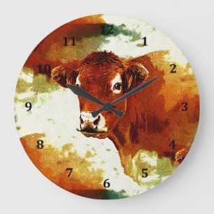 Red Cow Painting Large Clock