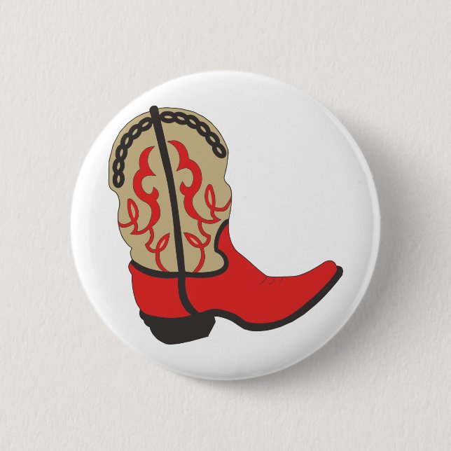 Red Cowboy Boot 2 Inch Round Button (Front)