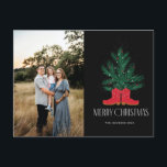 Red Cowboy Boots and Spruce Merry Christmas Holiday Postcard<br><div class="desc">Red Cowboy Boots and Spruce Merry Christmas</div>