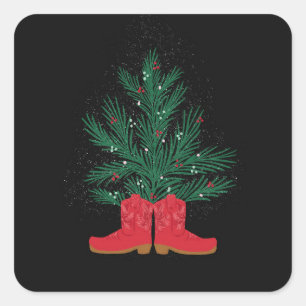 Red Cowboy Boots and Spruce  Square Sticker