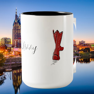 Red Cowboy Boots Country Script Custom Two-Tone Coffee Mug