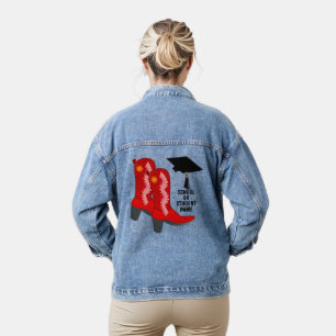 Red Cowboy Boots Graduation Denim Jacket