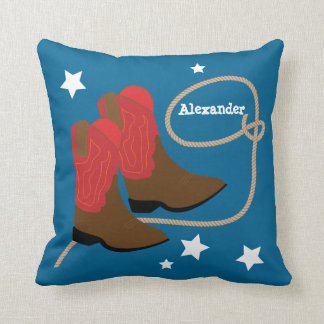 Red Cowboy Boots & Rope, Personalized Throw Pillow