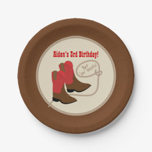 Red Cowboy Boots Western Birthday Party Paper Plate