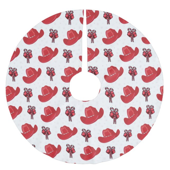 Red Cowboy Hats And Candy Canes Brushed Polyester Tree Skirt (Front)