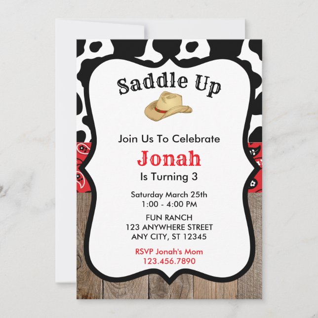 Red Cowboy Rodeo Invitation d'anniversaire (Devant)