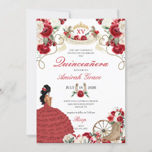 Red Cowgirl Princess Western Quinceañera Invitation
