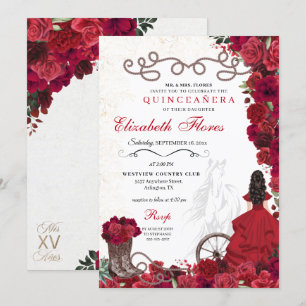 Red Cowgirl Ranchero Western Quinceanera Invitation