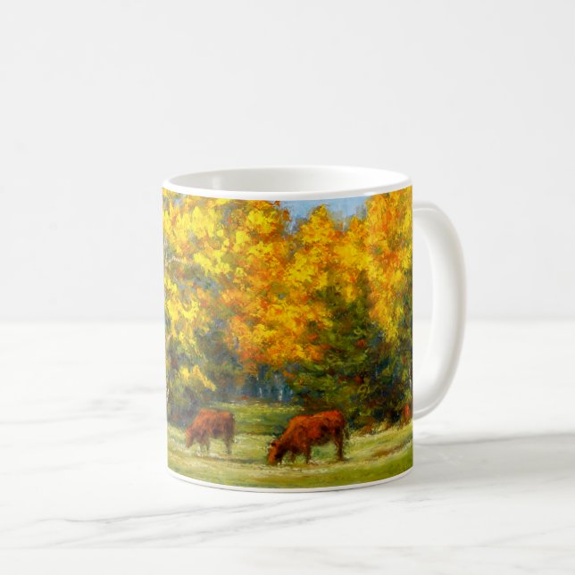 Red Cows under Yellow Fall Trees Mug (Front Right)