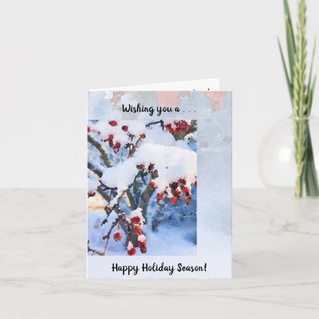Red Crab Apple Berries in Snow Christmas Card (Front)