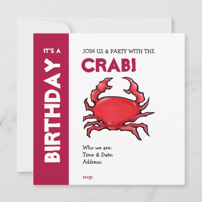 Red Crab Birthday Invitation (Front)