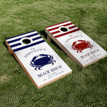 Red Crab | Blue Crab Family Beach House Themed Cornhole Set<br><div class="desc">Attract the eyes of everyone at the party with this fully customizable cornhole set with a unique and popular nautical crab theme. It features a set of crab illustrations on each side in a vibrant navy, crimson red, and white colour scheme. Sitting above this are bold horizontal stripes. Your family...</div>
