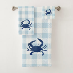 Red Crab Check Gingham Pattern Bath Towel Set