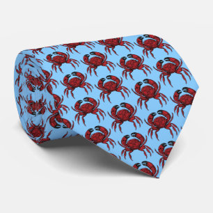 Red Crab Drawing Crest Emblem Sky Blue BG Tie