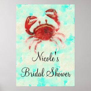 Red Crab Elegant Beach Engagement Poster Banner
