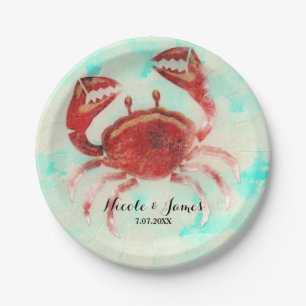 Red Crab Elegant Beach Party Engagement Custom Paper Plate