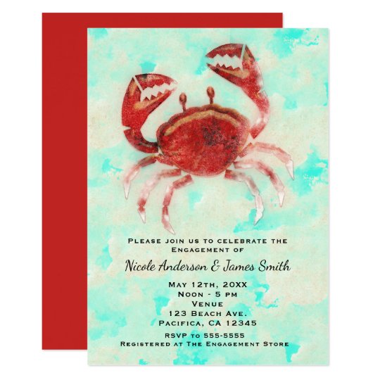 Red Crab Elegant Beach Party Engagement Shower Card