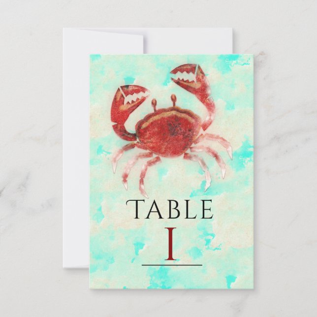 Red Crab Elegant Beach Party Table Number Card (Front)