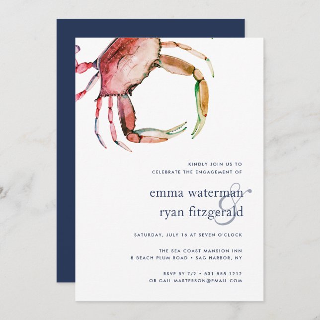 Red Crab Engagement Party Invitation (Front/Back)