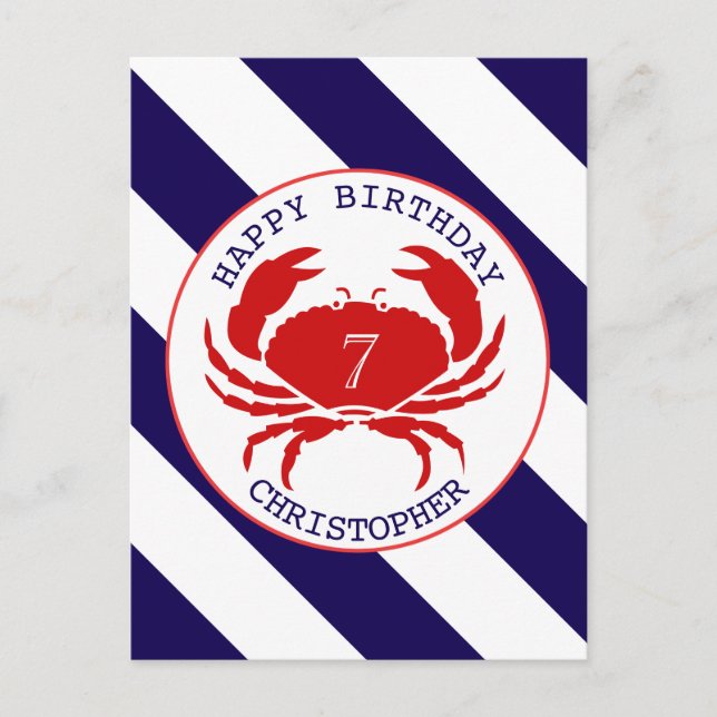 Red Crab Nautical Birthday Invitation Postcard (Front)