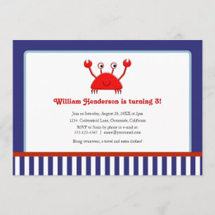Red Crab Nautical Birthday Invitations