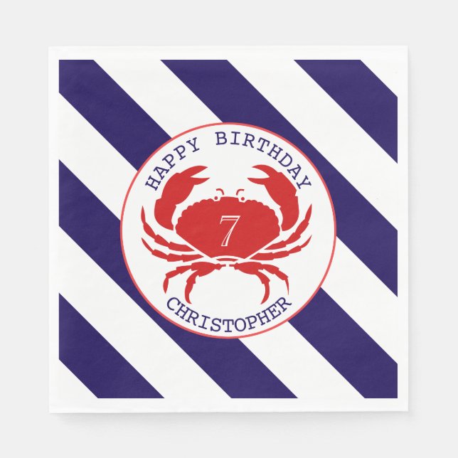 Red Crab Nautical Birthday Party Napkin (Front)