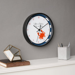 Red Crab Navy Nautical Personalized Wall Clock