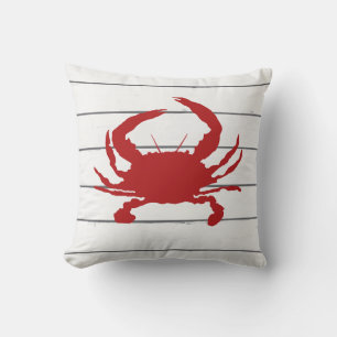 Red Crab Painting Shiplap Coastal  Throw Pillow