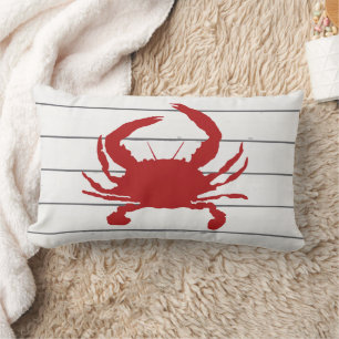 Red Crab Painting Silhouette Shiplap Beach Pillow