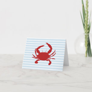 Red Crab Painting Stripe Nautical Thank You Card