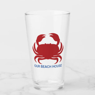 Red Crab Personalize Name Modern Beach Party Glass