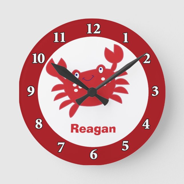 Red Crab Personalized Wall Clock (Red Border) (Front)