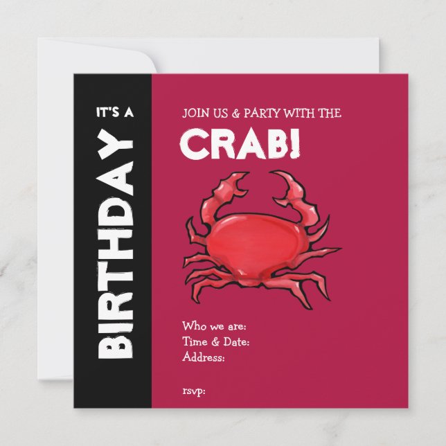 Red Crab red Birthday Invitation (Front)