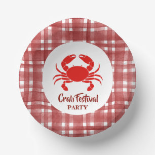 Red Crab Seafood Nautical Scott pattern Party Paper Plate
