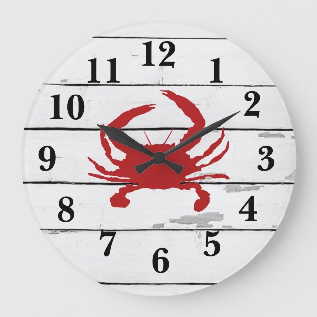 Red Crab Ship Beach Rustic Painting Large Clock (Front)